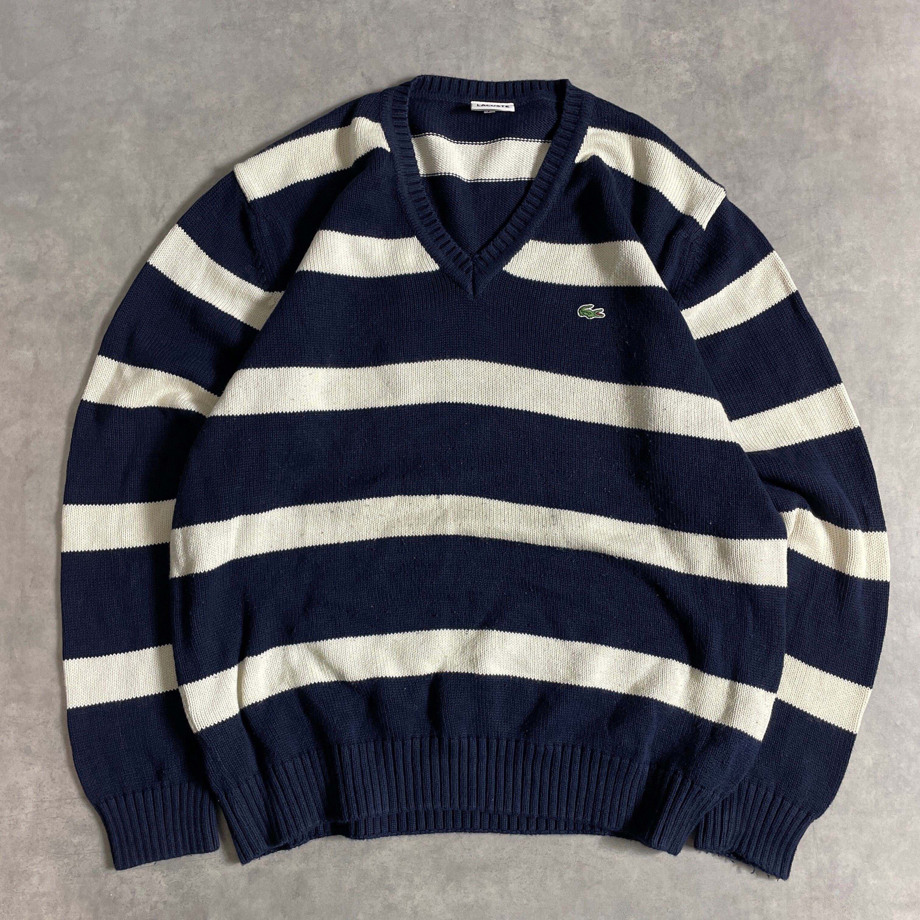 00s LACOSTE ラコステ ボーダー コットン ニット 紺白