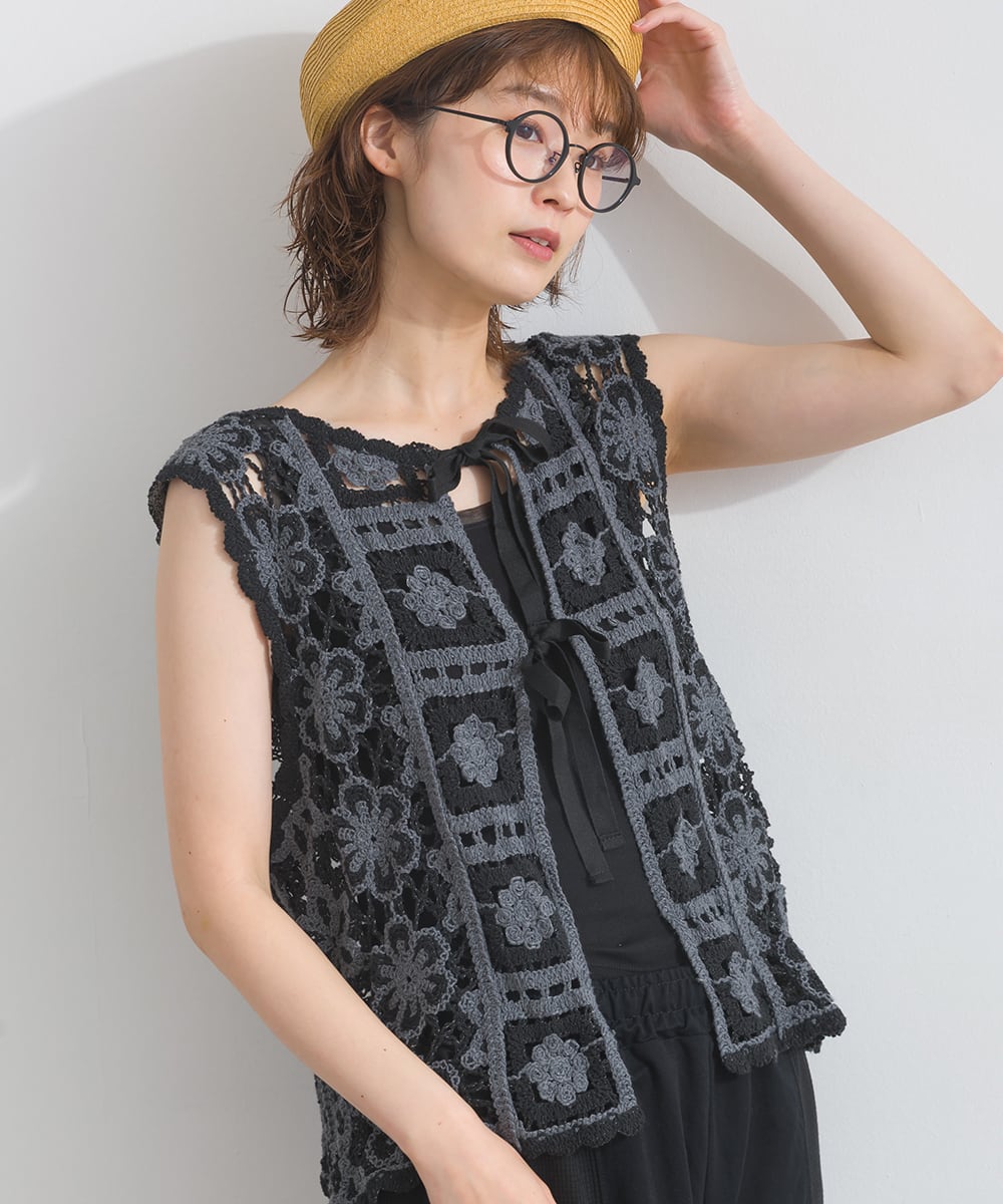 D261114 クロシェモチーフ2WAYベスト / Crochet Motif 2WAY Vest (残り