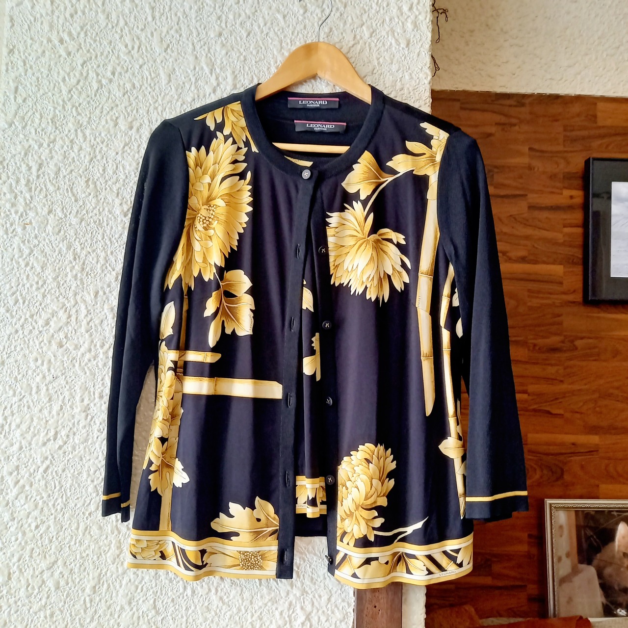 レディースL～LL レオナール アンサンブル カーディガン カットソー 黒  