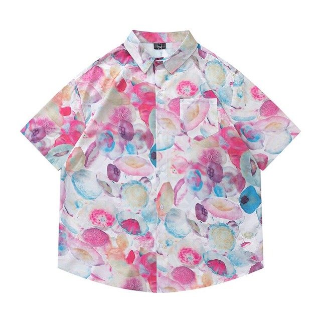 【UNISEX】JELLYFISH PRINT SHORT SLEEVE HAWAIIAN SHIRT M-17822