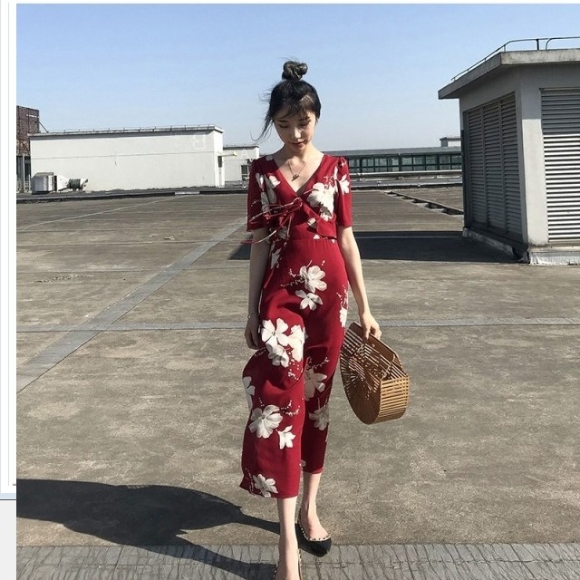 サマー ドレス リゾート アロハ ワンピース リゾートワンピース ボタニカル ハイウエスト おしゃ マキシ丈 カシュクール 花柄 サマードレ Basecamp49