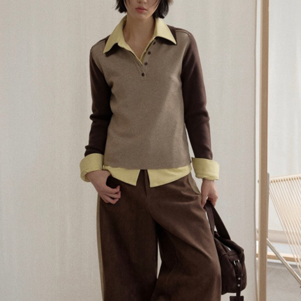 Two-tone polo knit T4029