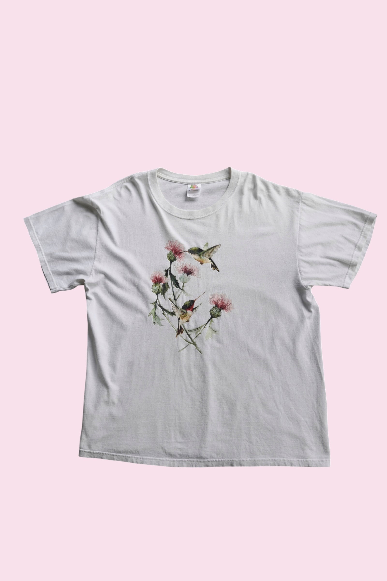 Vintage /Hummingbird Botanical Graphic T-Shirt /White L