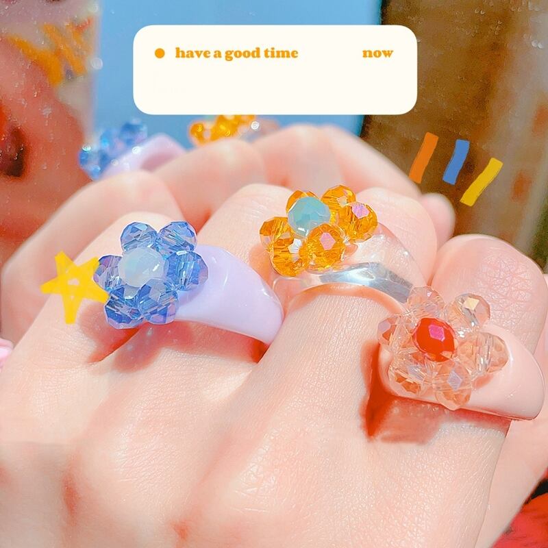 送料無料 MENGJIQIAO夏のカラフルなアクリルフラワーリング女性の指
