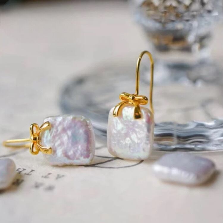 【Le choix de Wakako】天然正方形バロックパールS925ピアス3447