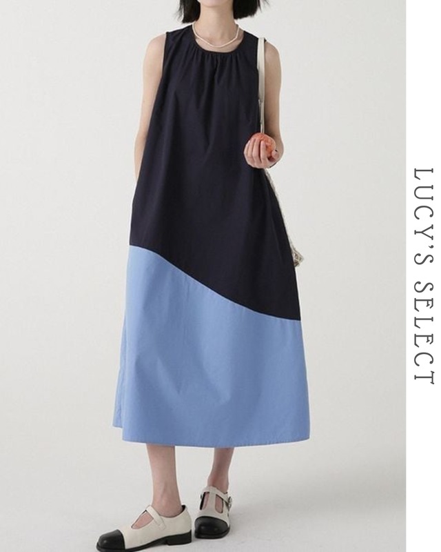 assynmetery color block dress    A1572