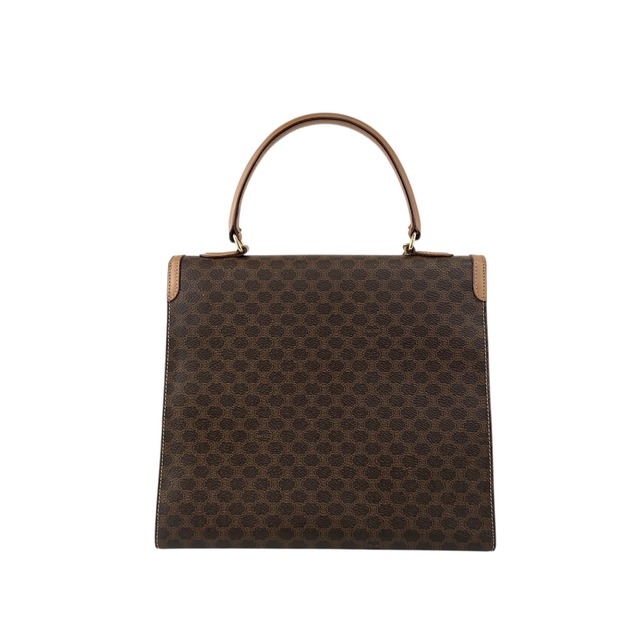 CELINE セリーヌ マカダム ハンドバッグ ブラウン ガンチーニ PVC レザー トップハンドル vintage ヴィンテージ オールド b7vuin
