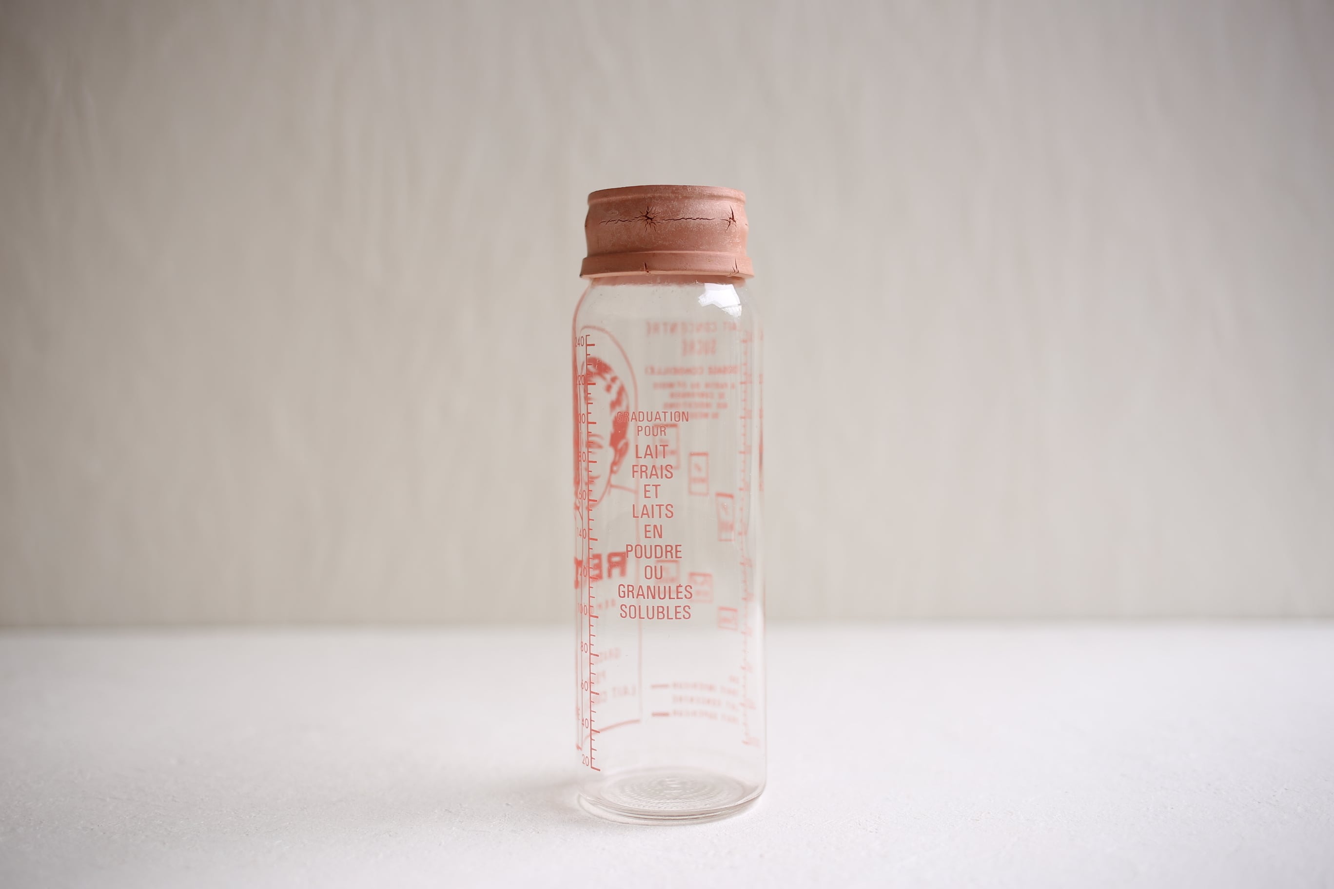 骨董　レトロガラス　希少　健康　赤ちゃん鮮明プリント　哺乳瓶　パッキン劣化有り 骨董 レトロガラス 希少 健康 赤ちゃん鮮明プリント 哺乳瓶 パッキン