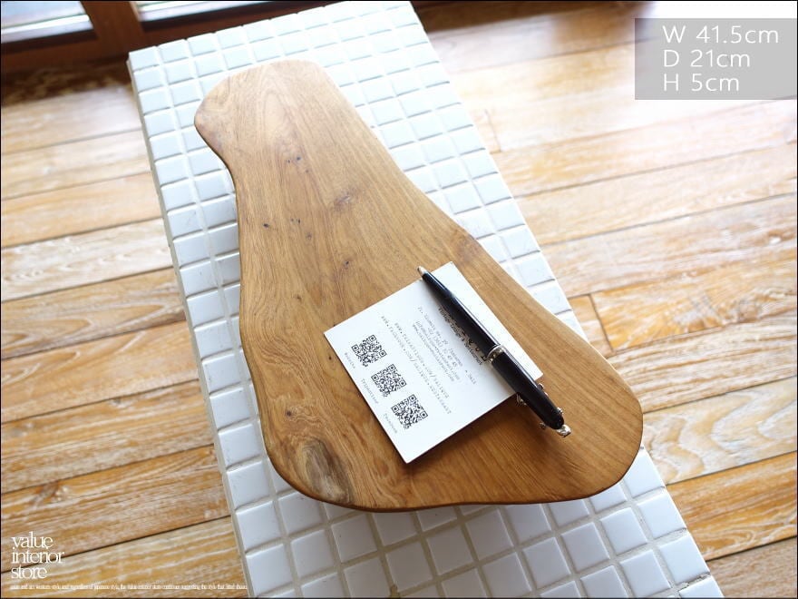 チーク無垢材 プリミティブトレイrfen/41.5cm ディスプレイトレイ 飾り台 花台 アクセサリートレイ 削り出し ペントレイ 一点物