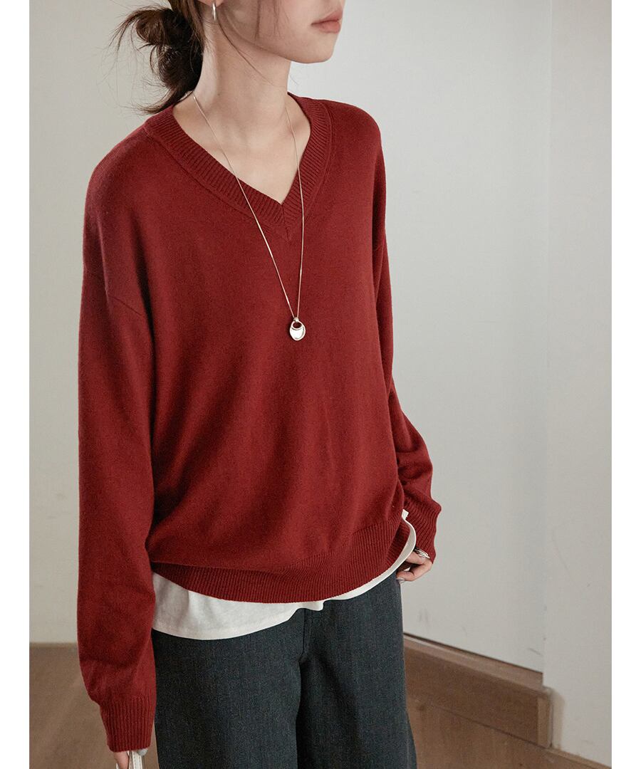 4color◆ウール混Vネックセーター【t-10516】