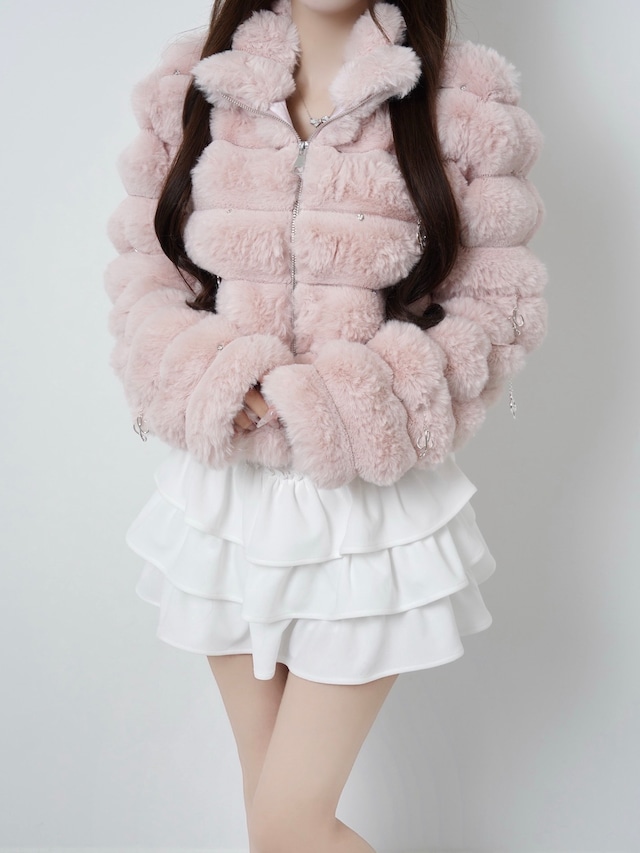 Lumignon original ♥ Lumi puff kirakira bijou fur coat【ピンク】