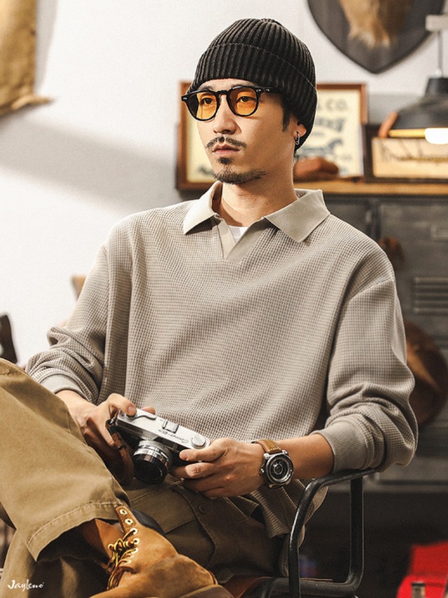 Waffle Loose Long Polo Shirt【L0540】