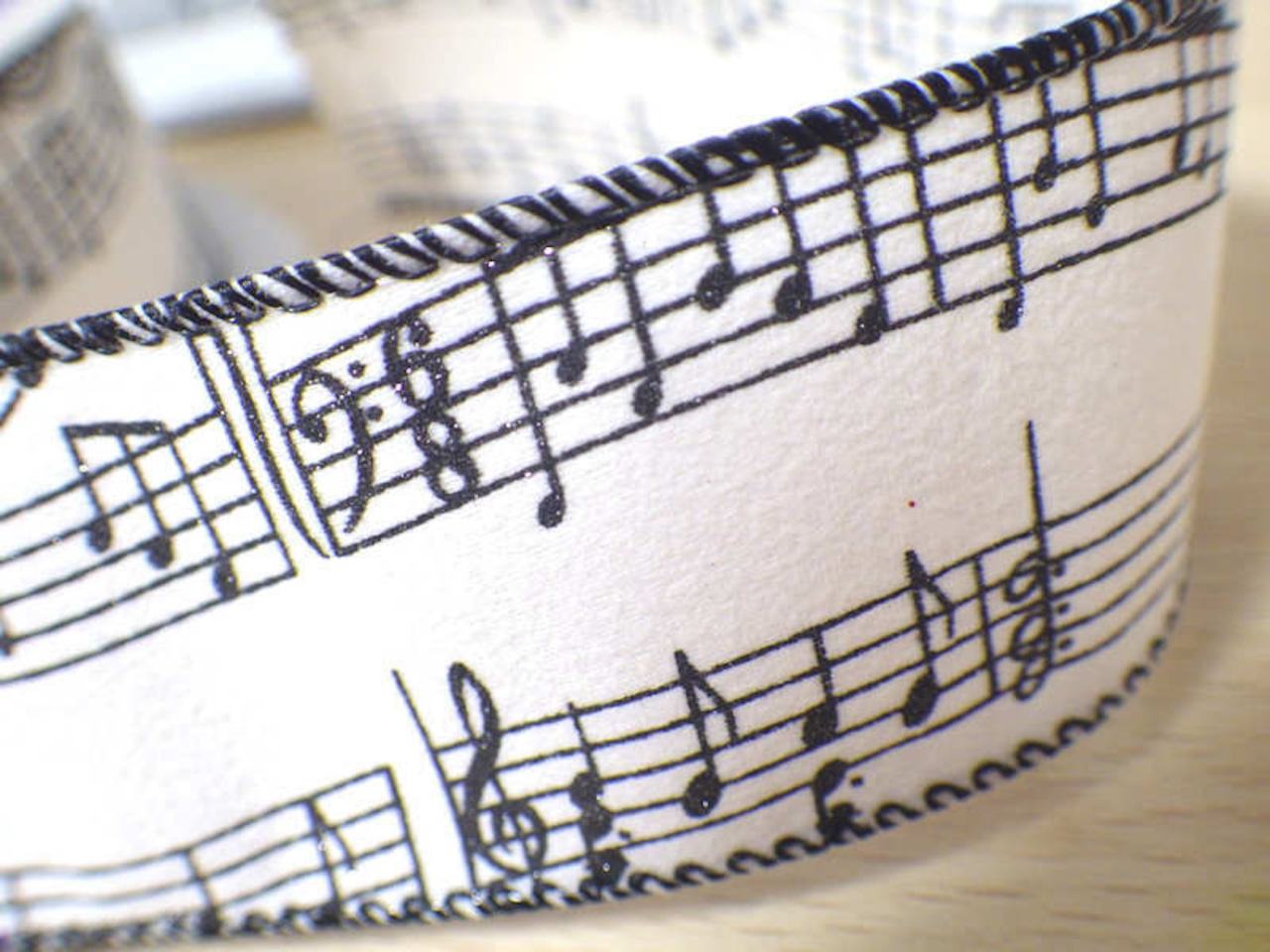 リボン ワイヤー入りタフタ 楽譜 ブラック