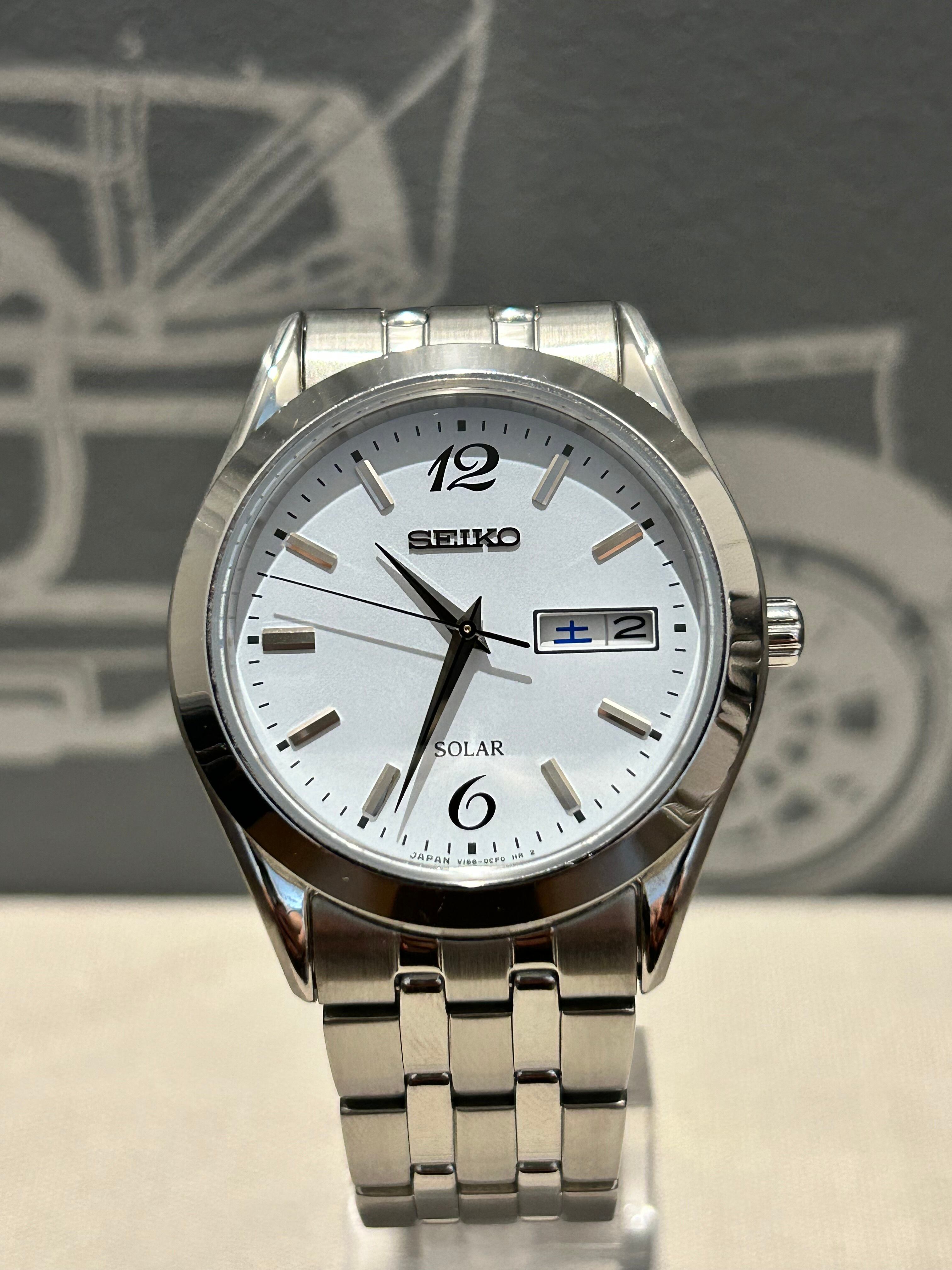 極美品【稼働品】SEIKOセイコーV158 ブラック シルバー レザー
