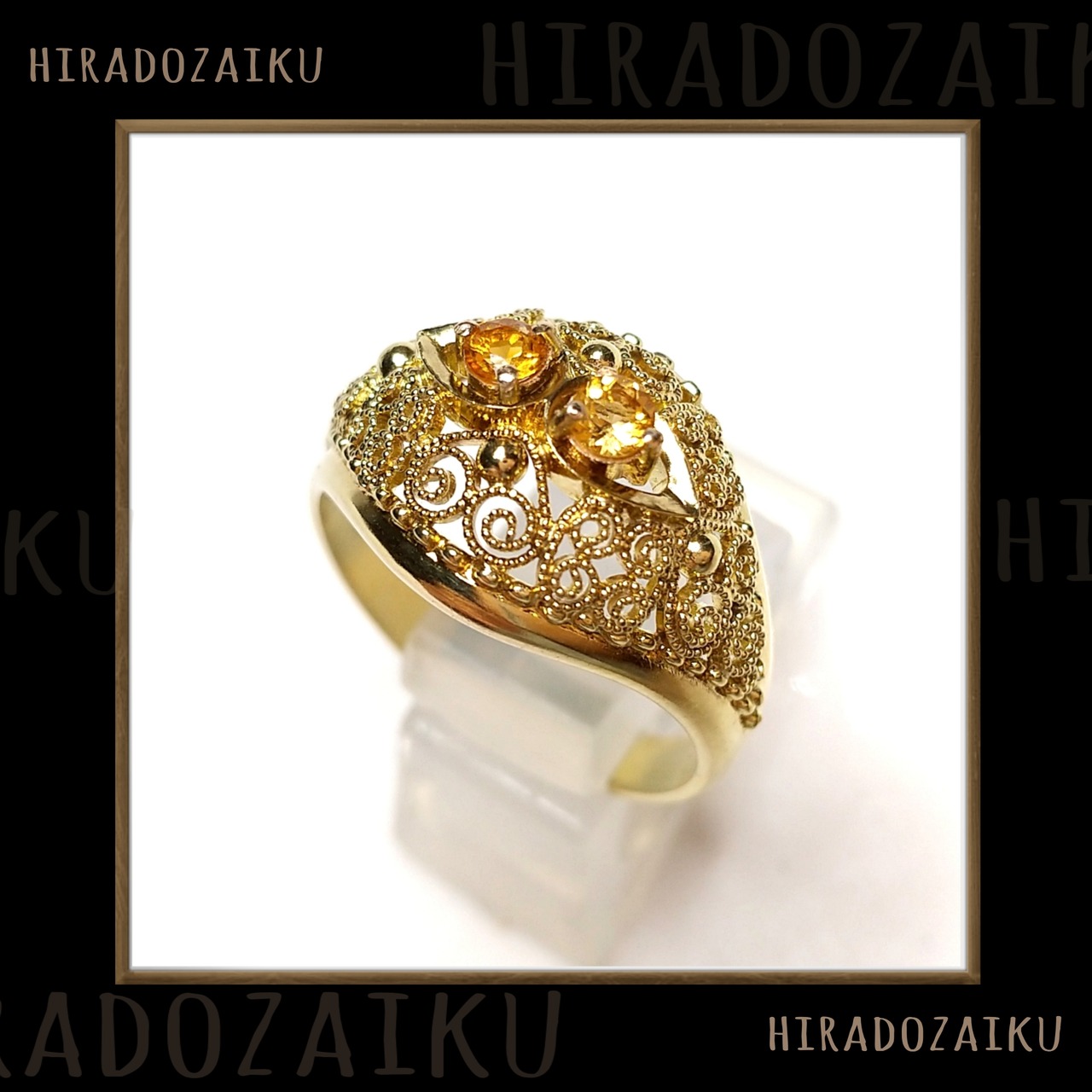 ヴィンテージK18伝統工芸 平戸細工リング・イエローサファイア 