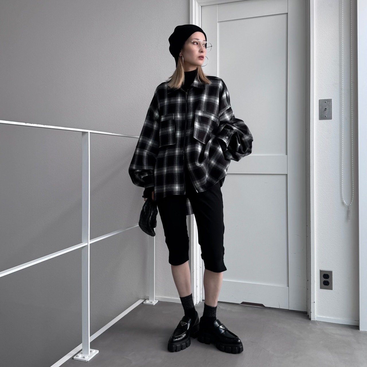Ombre check asymmetric zip JK/black