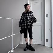 Ombre check asymmetric zip JK/black