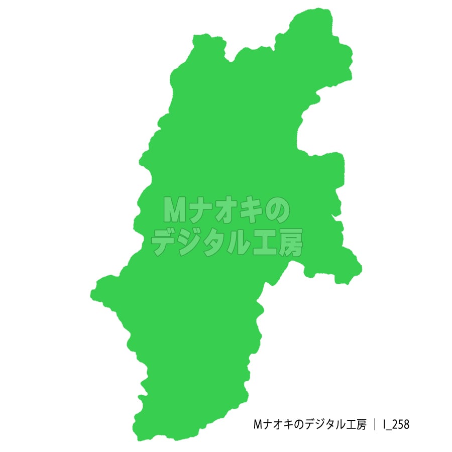 少しゆるい長野県地図 フチなし 【I_258】 A slightly loose map of Nagano Prefecture without borders