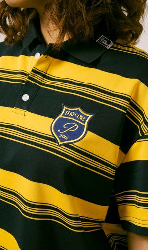 Emblem Stripe Polo Shirt / ASH×BLACK