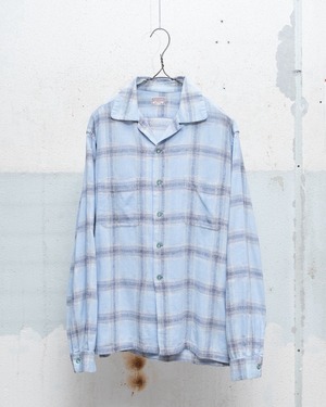 vintage “McGREGOR” woven cotton check open collar shirt / Made In USA / SIZE : 16