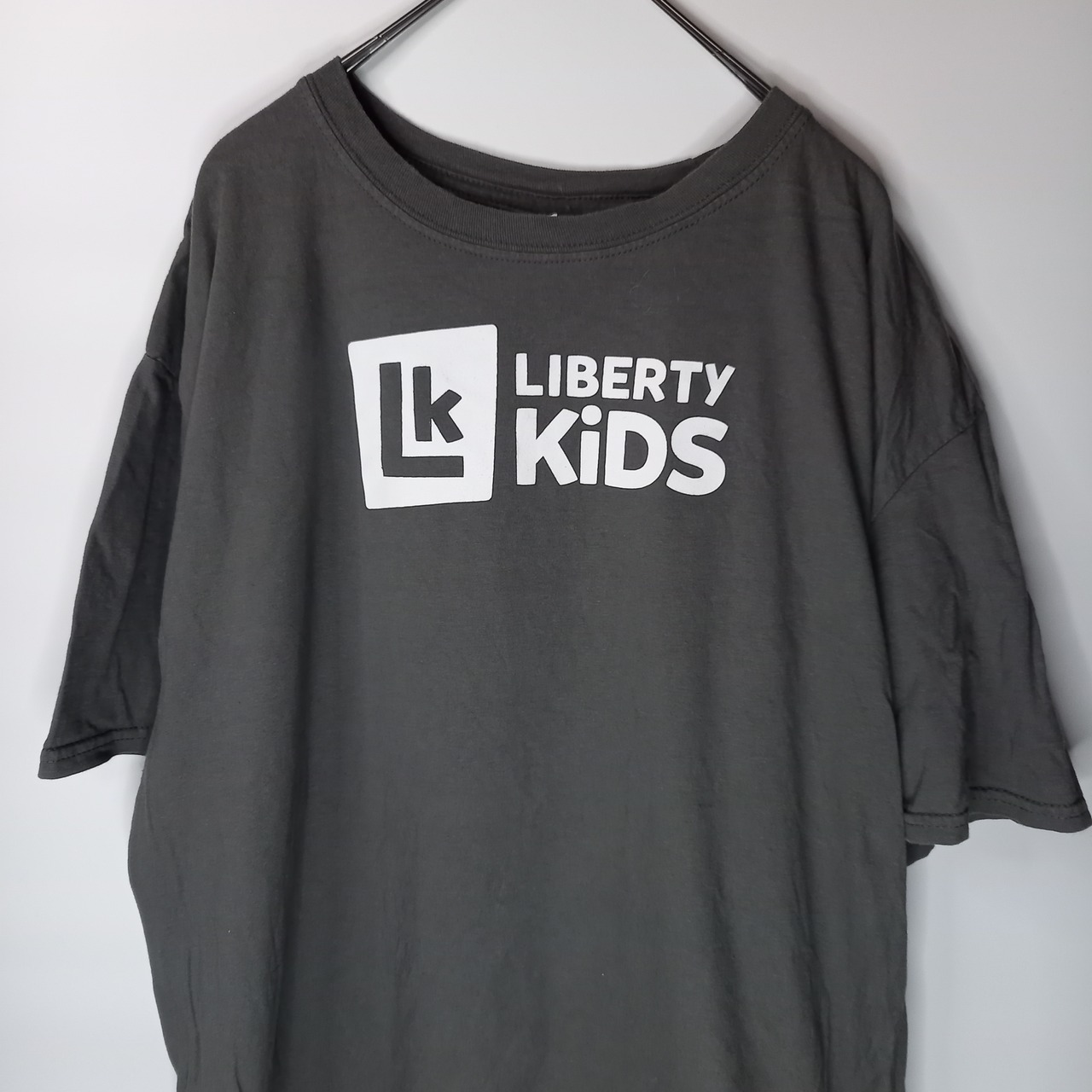 ギルダン　クルーネック　プリントTシャツ　半袖　オーバーサイズ　グレー　XL