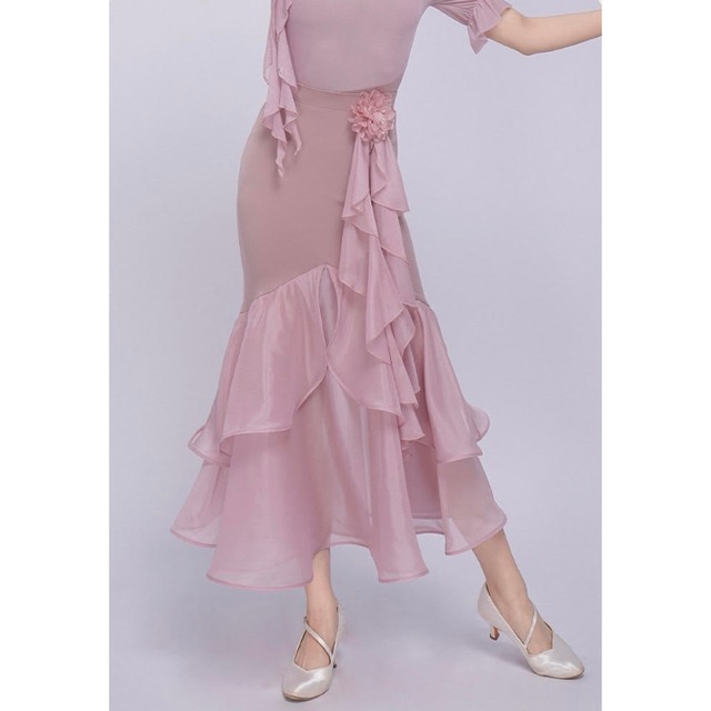シアーフリル ティアード フラワーモチーフ ダンススカート 3col D00590
