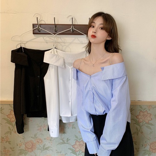✞ 肩だし♥デコルテきれい♥ストラップレスチェーンシャツブラウス ジャケット ロング ✞ゴスロリ SM ミリ 甘ロリ クラロリ 和ロリ エレガント 黒ロリ 姫ロリ 華ロリ BB-BB7437859
