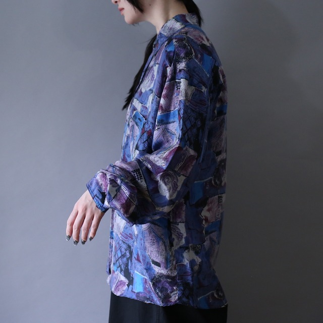 cold coloring art full pattern over silhouette silk shirt