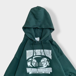 【PORT&COMPANY】アメフト スーパーボウル DOUBLE THE TROUBLE WALKER RENEGADES SUPER BOWL 2013 ロゴ パーカー プリント スウェット フーディー hoodie プルオーバー L us古着