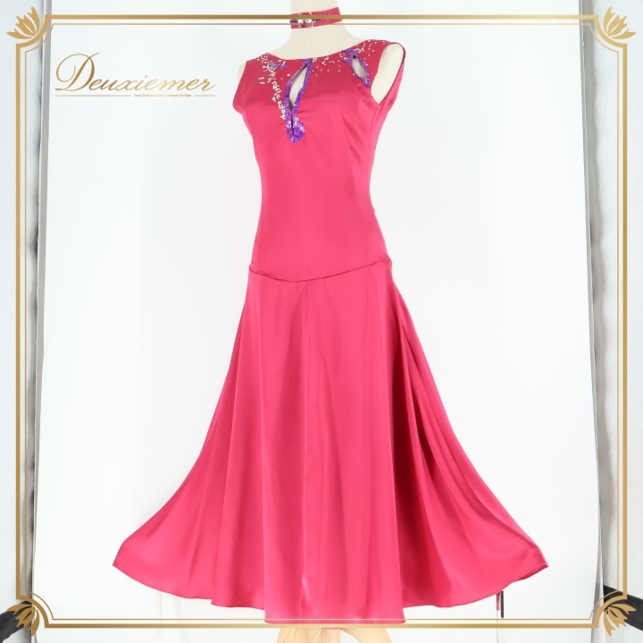 社交ダンス 衣装 ワンピース ドレス 光沢 無地 軽い 薄い パーティ 発表会 パーティドレス かわいい 高級感 ピンク系 エレガント フェミニン おしゃれ ダンス衣装 上品 ステージ衣装 レディース