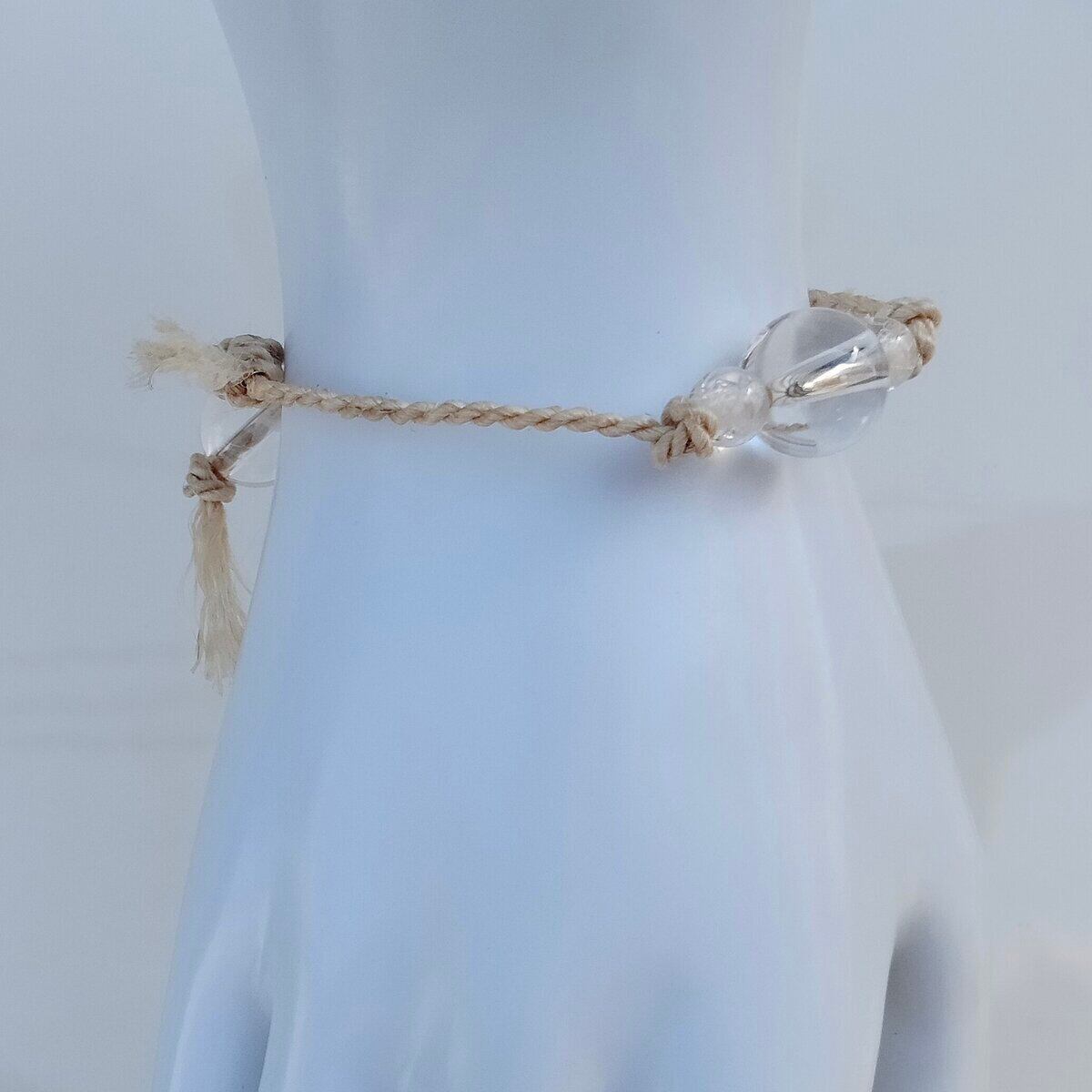大粒水晶＆精麻＊お清めブレスレット◇クリアクオーツクリスタル麻紐御