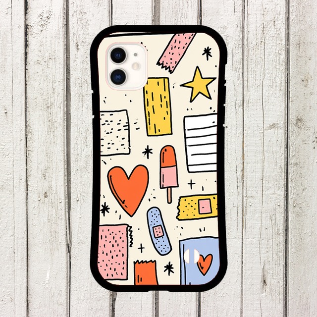 受注生産 iPhoneケース 星とハートの紙片コラージュ｜ZINE風 ZINE017A