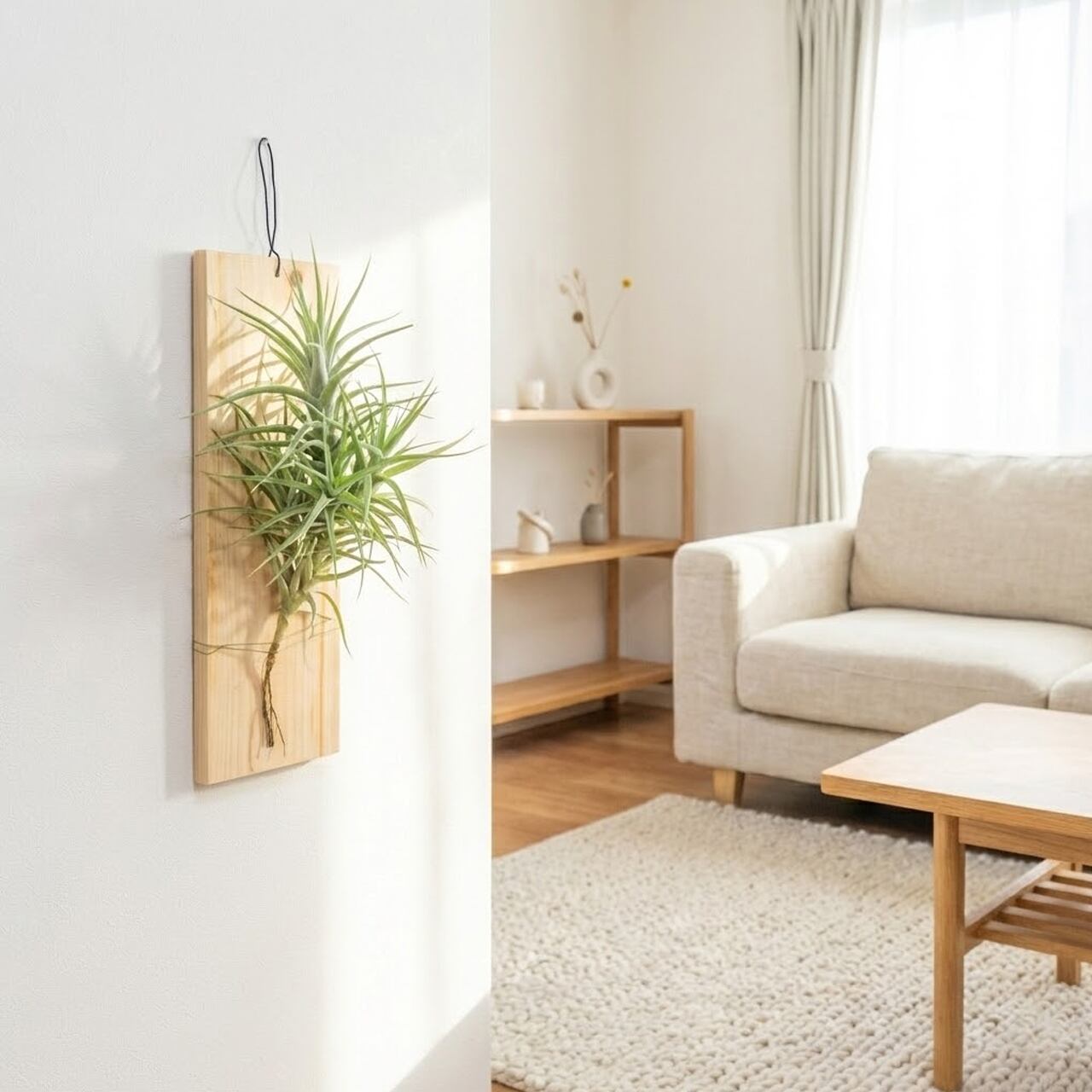 【壁を彩るアート】ティランジア ベルゲリ 群生株 古材板付け スタイリッシュな空間演出 ハイエンドなインテリア