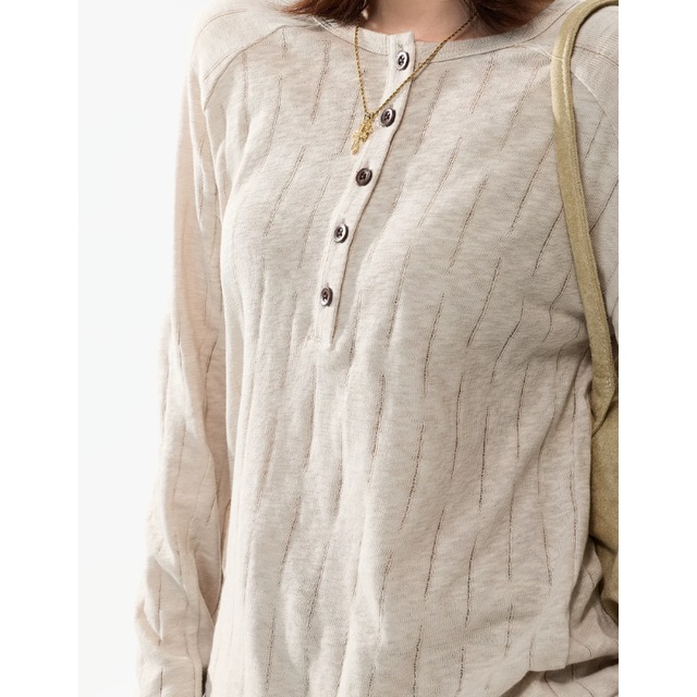random-line henley veck long tee　ランダムラインヘンリーネックロングティー　J2111
