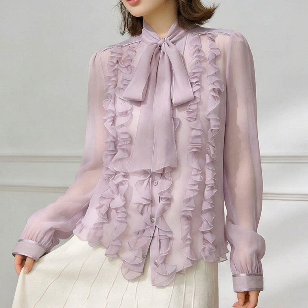 エアリーラベンダー ボウタイフリルブラウス ch0411
