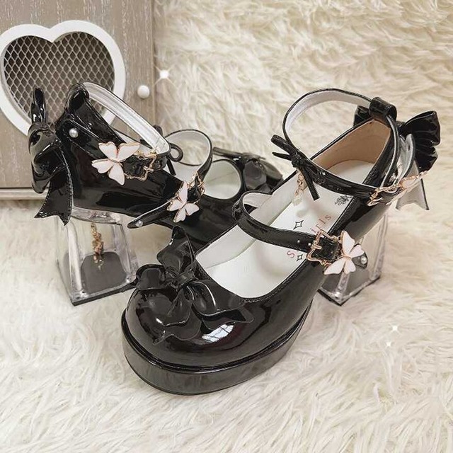 リボン パンプス クリスタルヒール ロリィタ クリアヒール クリスタル butterfly