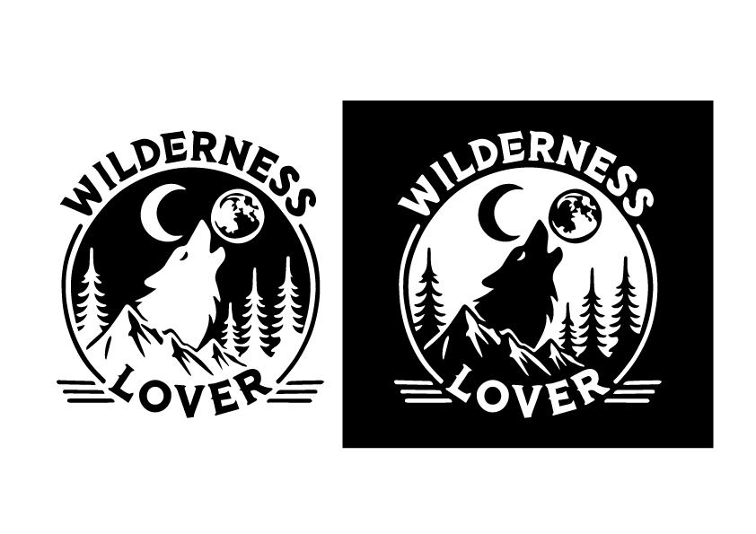 アウトドア ステッカー【月と森の狼キャンプステッカー】Wilderness