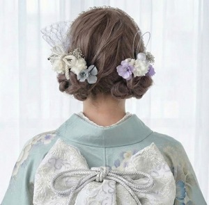 パールアレンジ髪飾り　ブルー　成人式　卒業式　結婚式