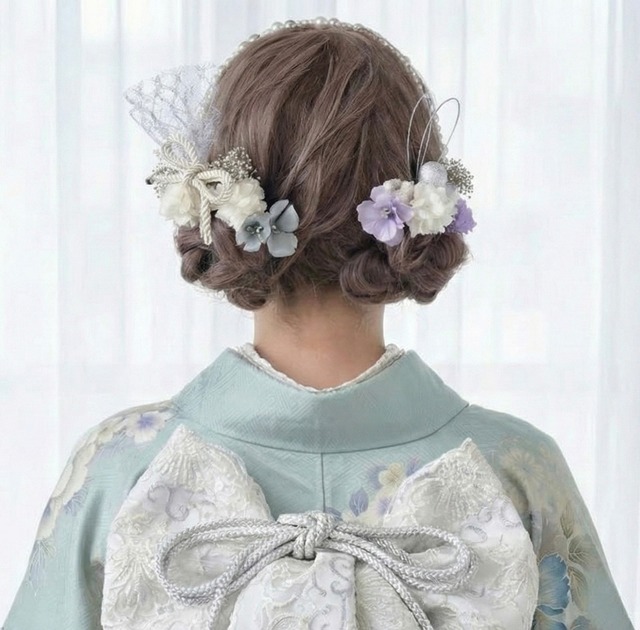 パールアレンジ髪飾り　ブルー　成人式　卒業式　結婚式