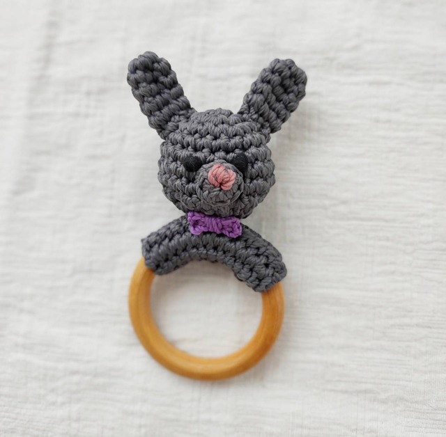 Joy crochet/Rabbit Knitting toy/ウッドリングがかわいうさぎ編みぐるみ
