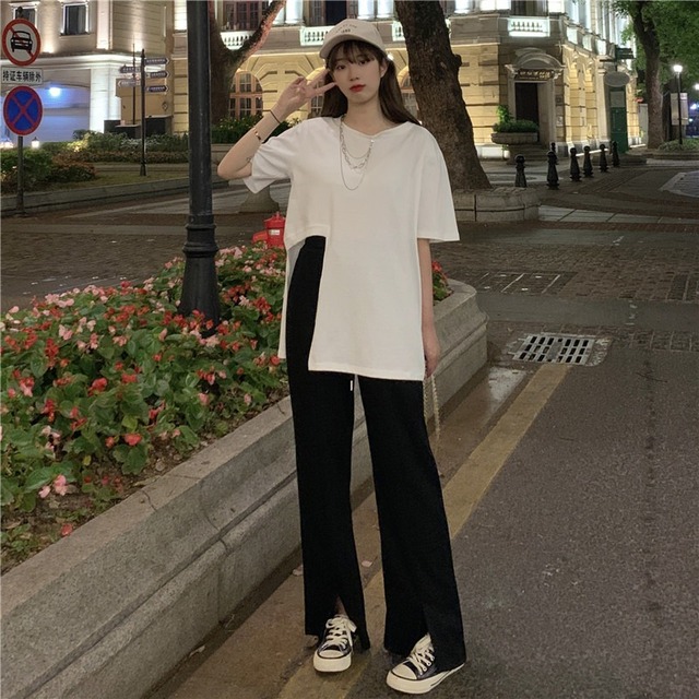 サマーレッドレディースワイドレッグパンツ ストリート 大人ガーリー スウィート キュート カジュアル 夏物 ワイドパンツ YY-ファッション55856795591