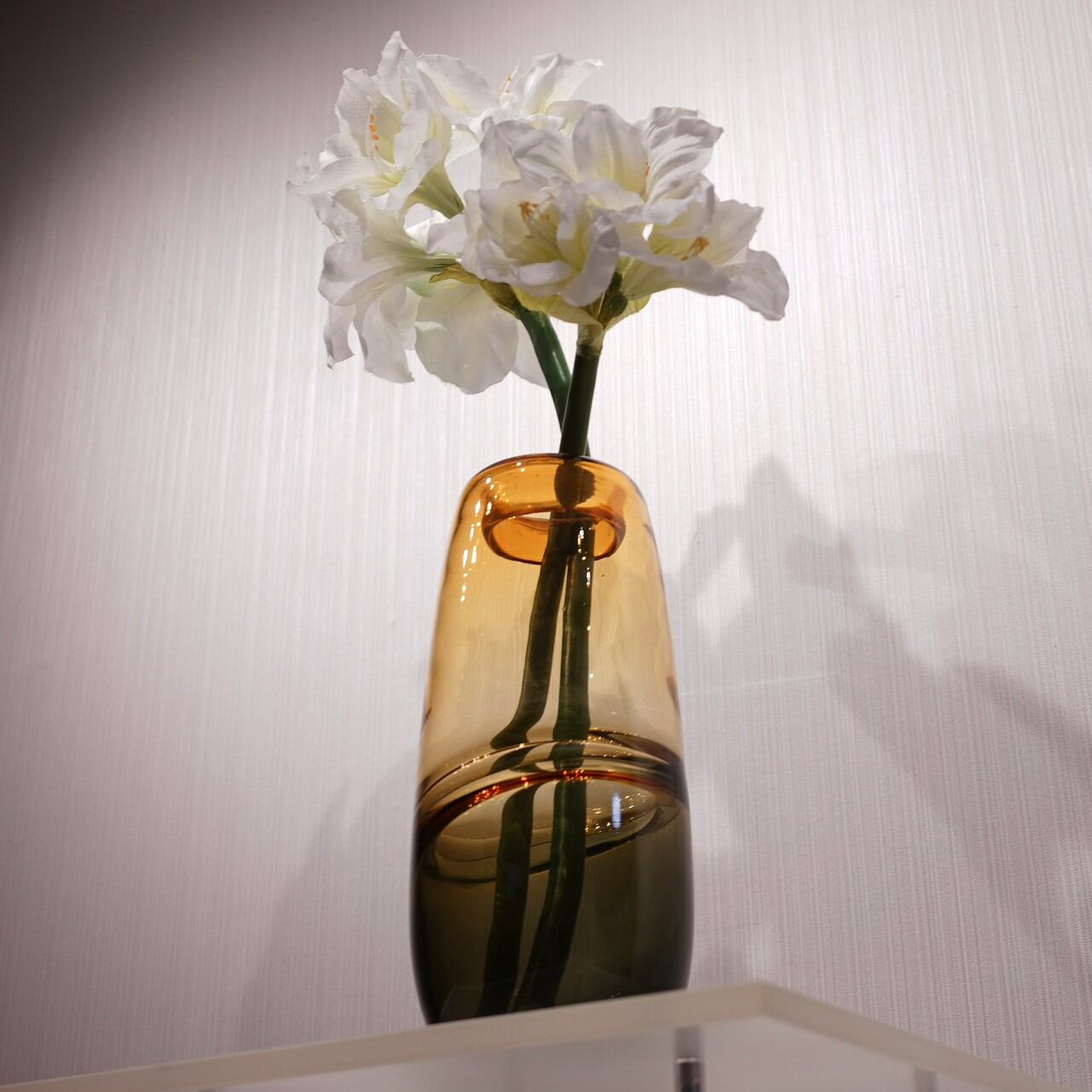 フラワーベース/新品/造花付き/花瓶/ガラス/ナチュラル - 花瓶