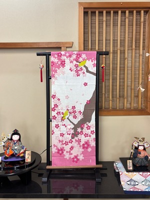 捺染絵てぬぐい　メジロと桜便り