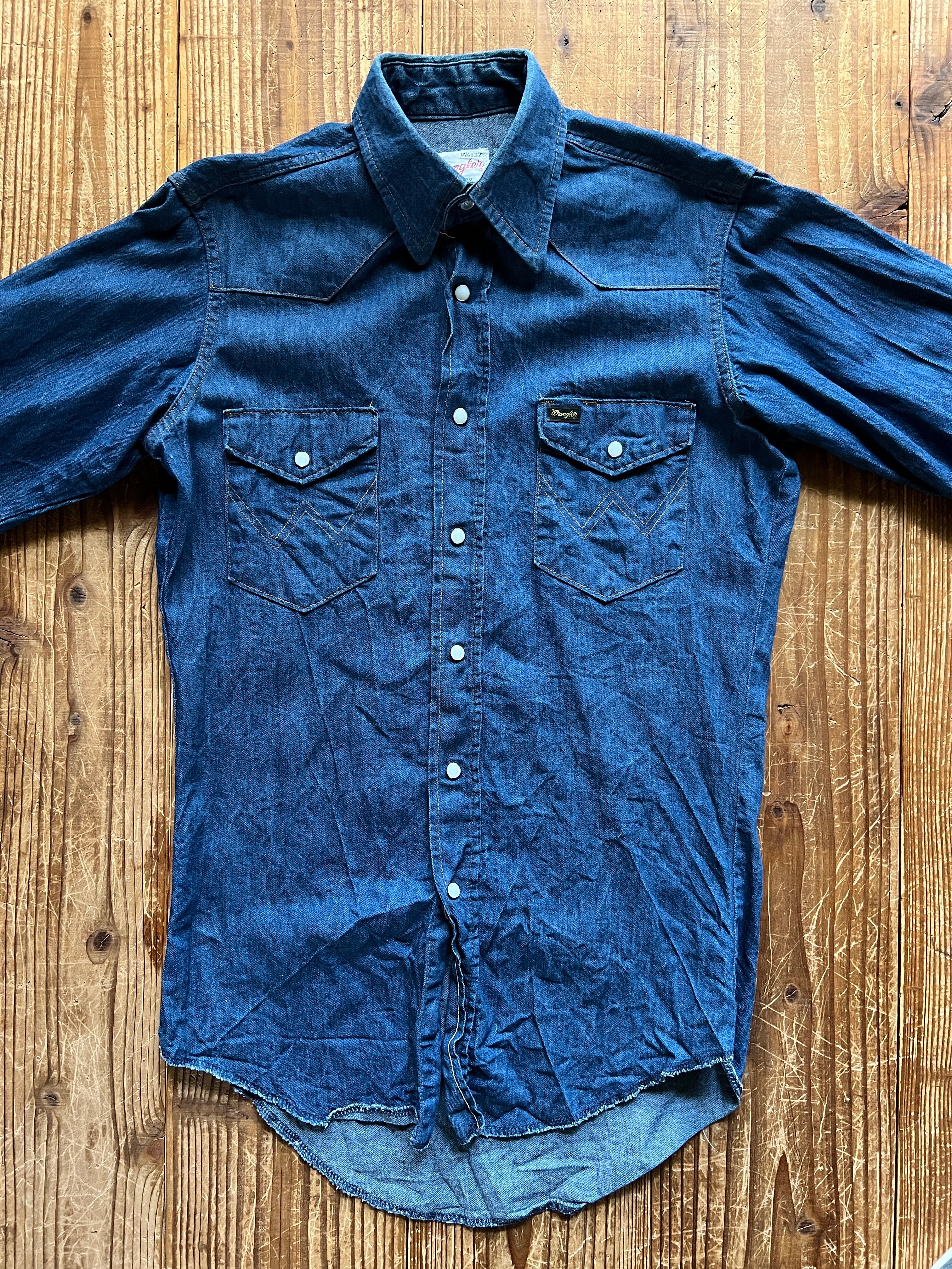 70's Wrangler 27MW デニムウエスタンシャツ 白タグ USA製 表記(14 1/2 × 32)