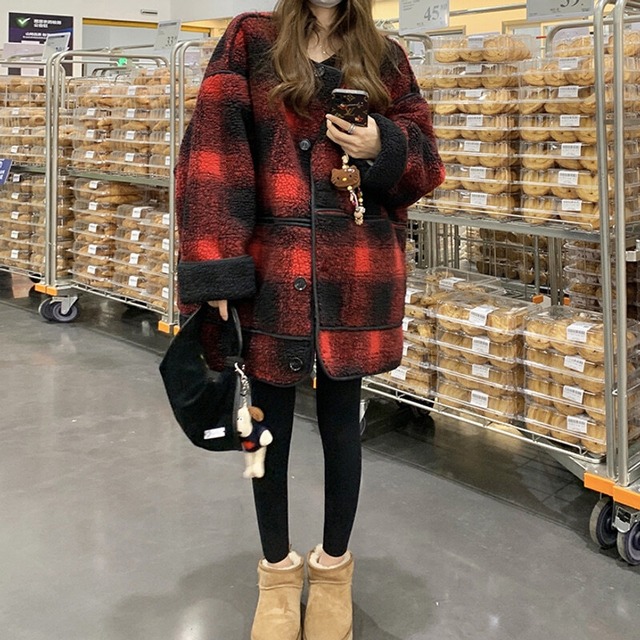 Block check boa jacket　B3662