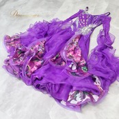 社交ダンス 衣装 スタンダードドレス ワンピース ドレス スタンダード デモ 競技 フロート レース フリル 花柄 パーティ 発表会 紫 forever フォーエバー パープル系 スタイル おしゃれ フォーマル スカート ふんわり パープル ダンス イベント 可愛い 上品 競技用 ドレッシー