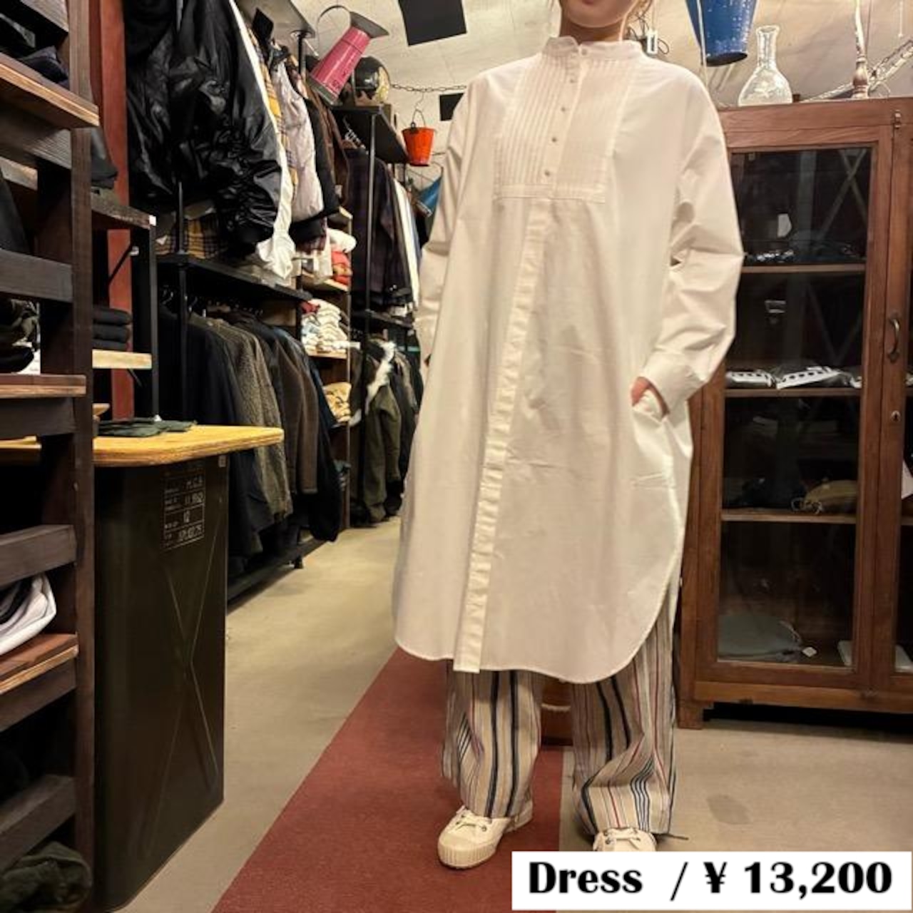ICHI Cotton Pintuck Shirt Dress in White and White, Women's, Long Sleeve, Open Front, Perfect for Layering