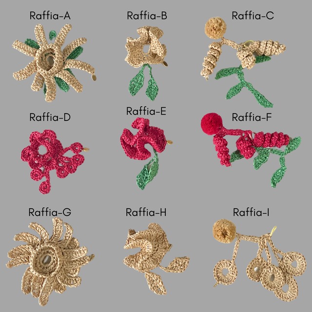 Raffia Pochette Black with Flower  (インナーポーチ付)ラフィアポシェットと選べるフラワーチャム