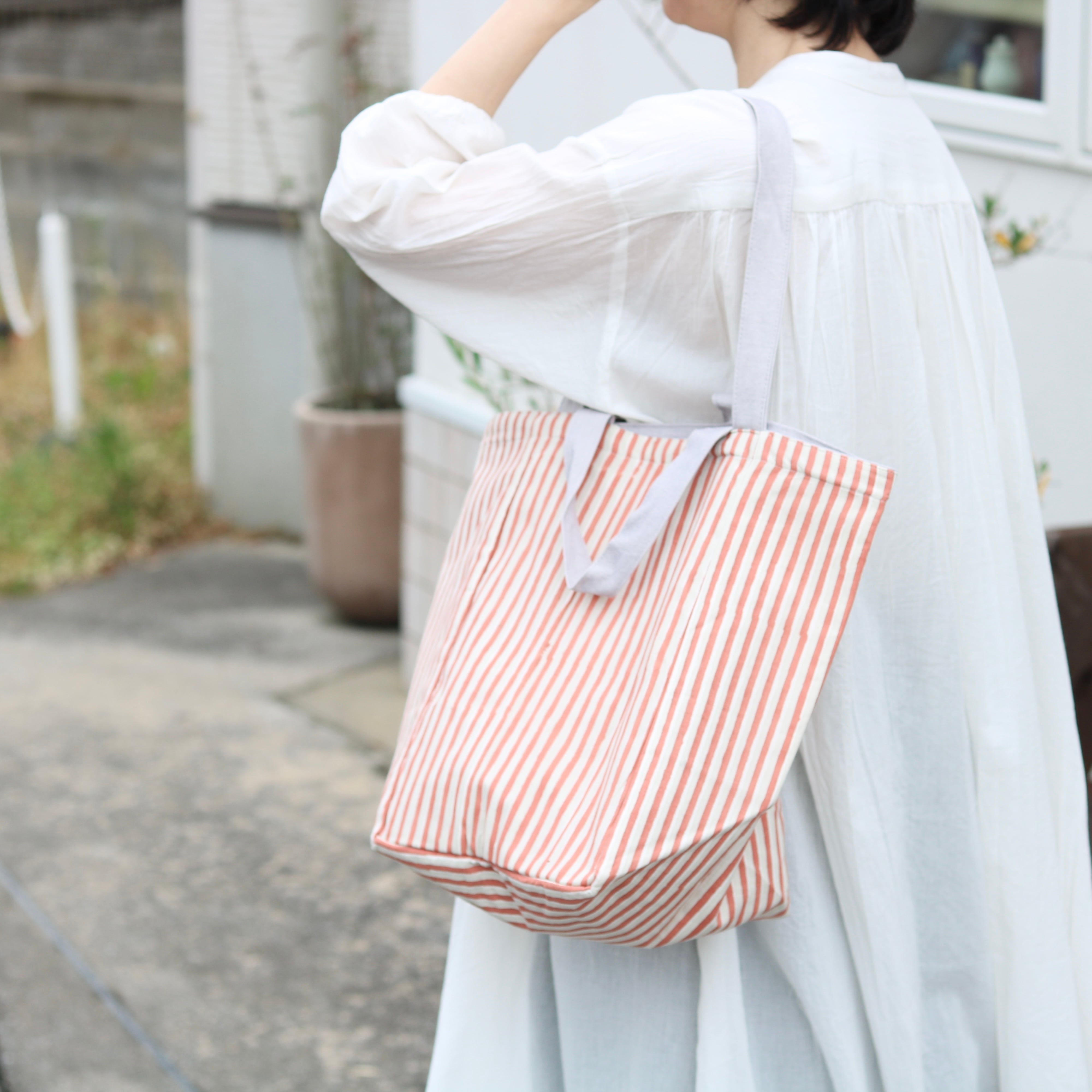 shesay ブロックプリント 2wayストライプ トートバッグ | Zakka so-la