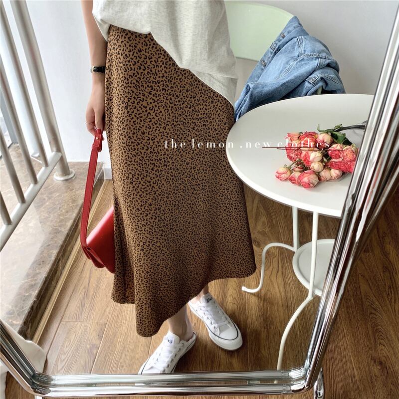 レオパードプリント柄スカート ウェスト薄手Aラインレディース ビッグFスモールZ韓国27019942932